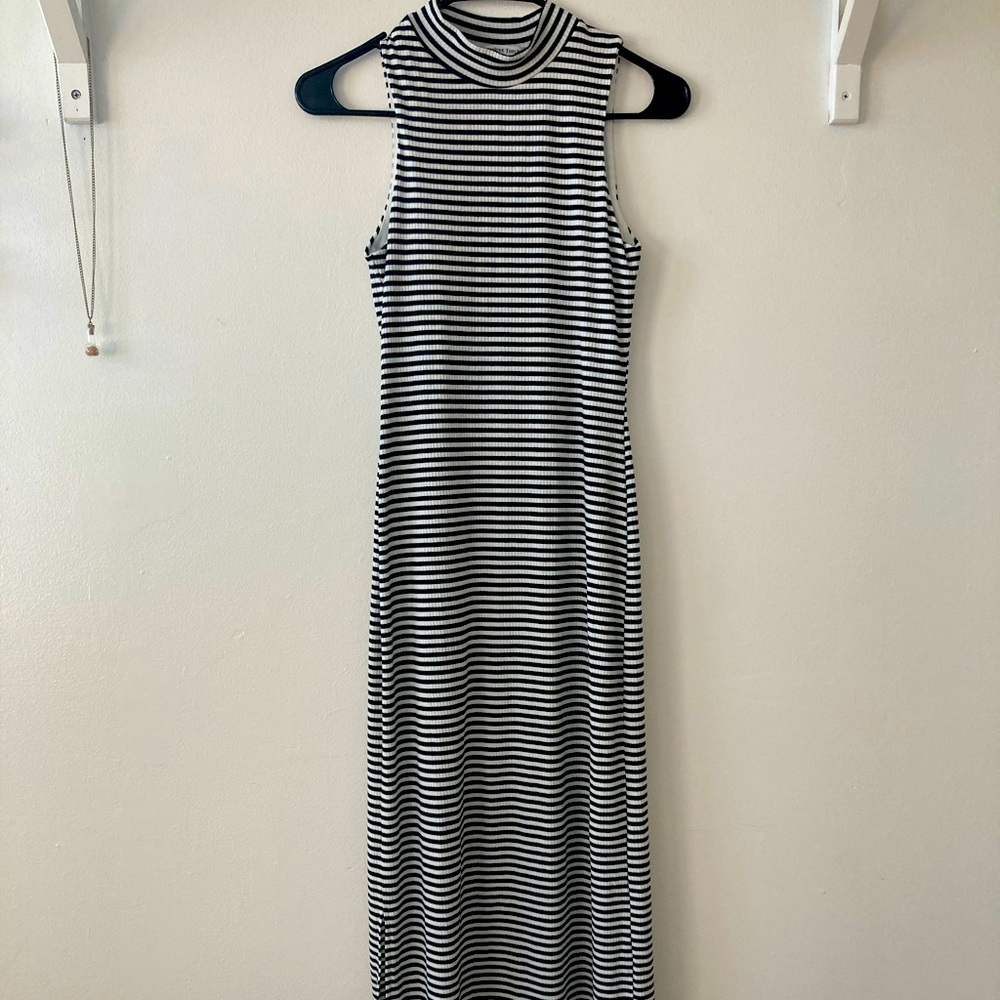Mock neck, Black & white Maxi Dress